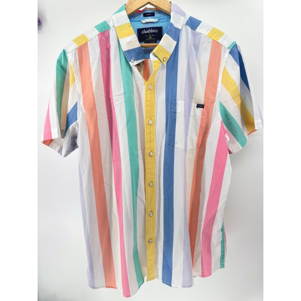 Chubbies The Soft Serve Friday Shirt Mens XL Pastel Stripe Resort Weave